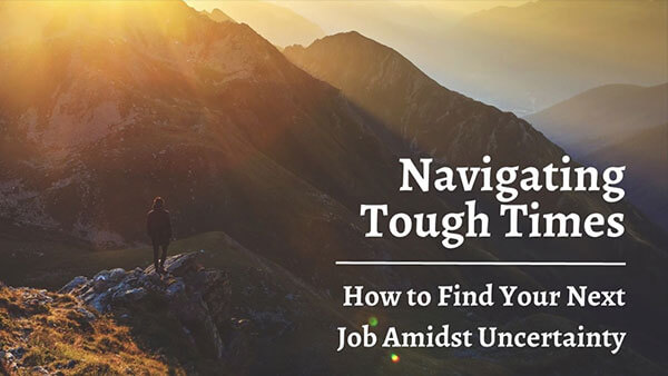 Image of a sunset and mountains with text reading Navigating Tough Times