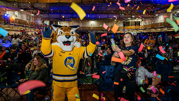Boomer, alumni and families celebrate the launch of the For the Ambitious campaign during Bobcat Weekend 2024.