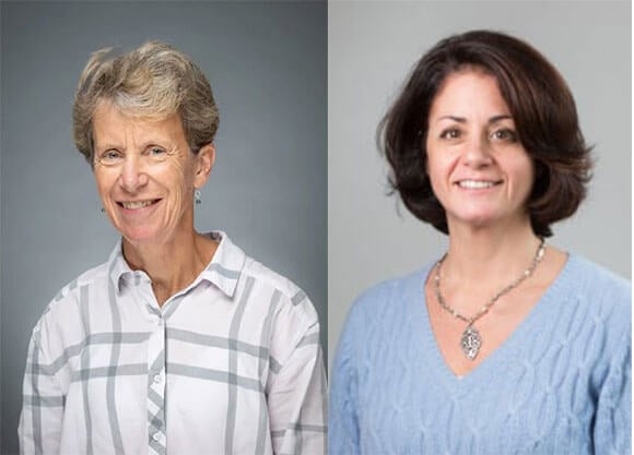 A graphic with headshots of Professors Valerie Strange and Julie Booth